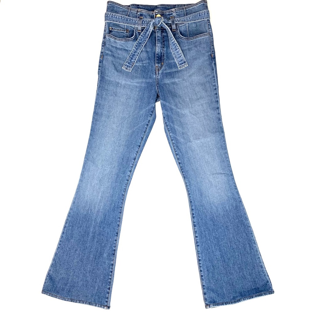 Ramy Brook Sz 30 Natalia High Rise Flare Jean Tie Belt Stretch Denim 70s Boho